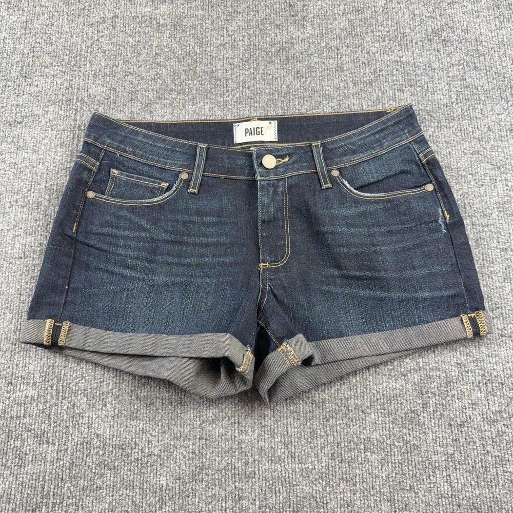 Paige Shorts Womens 27 Blue Denim Stretch Cuffed Cutoff 3 Inseam Casual